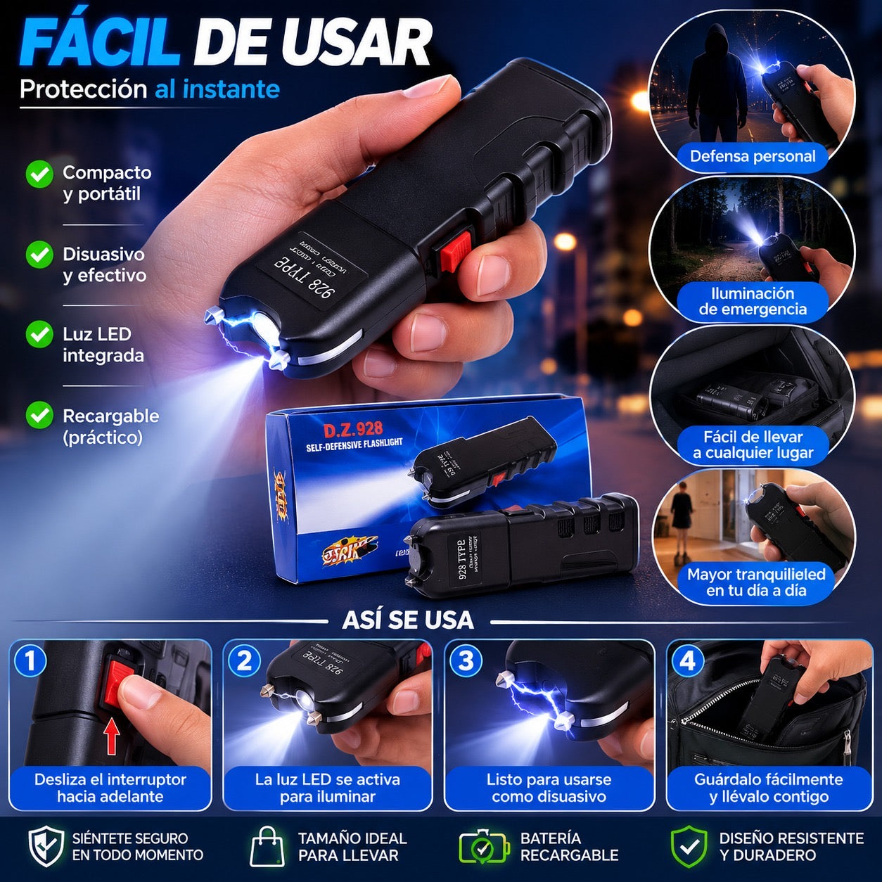 Tester con Linterna Recargable